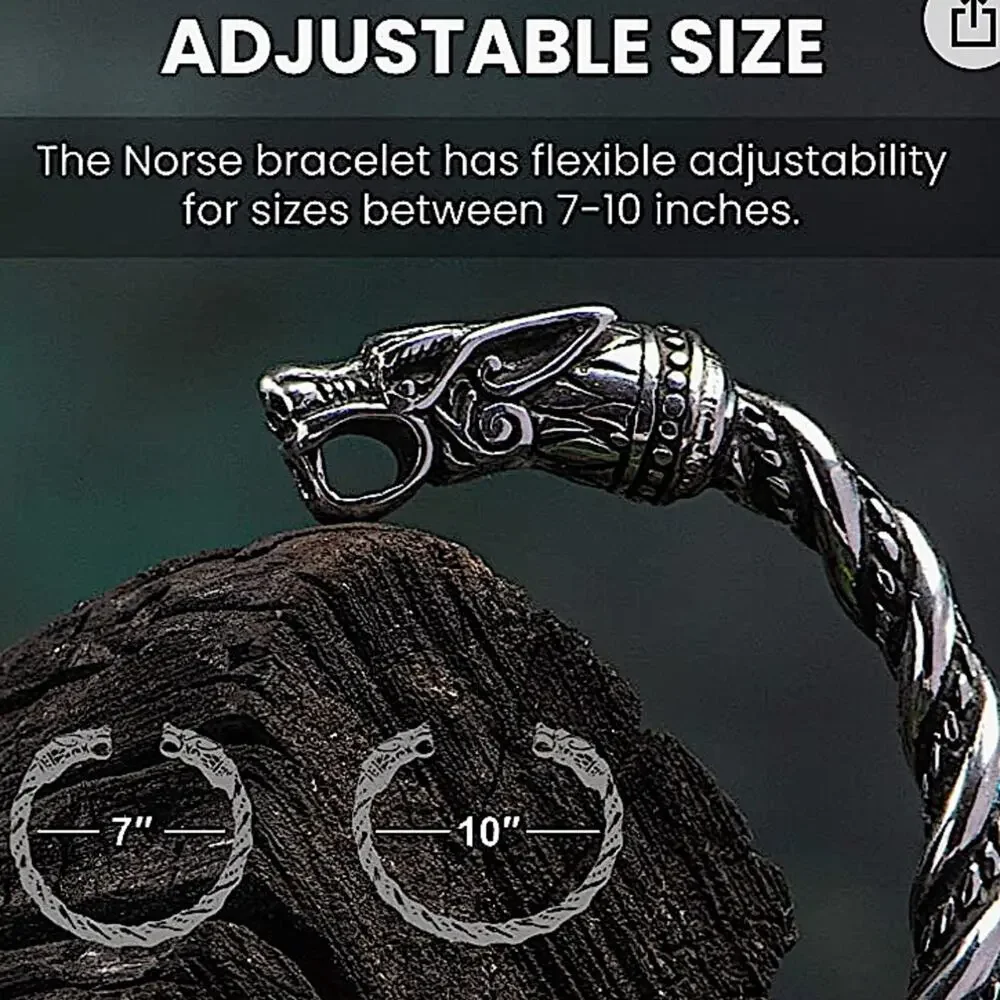 STERLING SILVER VIKING WOLF BRACELET SILVER ARM BAND CUFF BANGLE